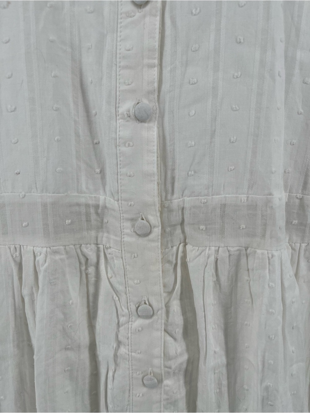 White Cotton Swiss Dot Maxi Dress Cottagecore Prairie Lace Tiered Boho M - Picture 7 of 9